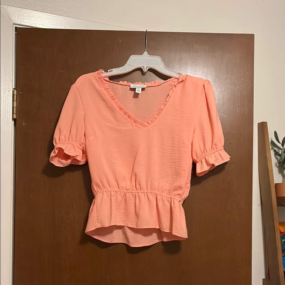 Peach Ruffle Trim Women's Top - Picture 1 of 1